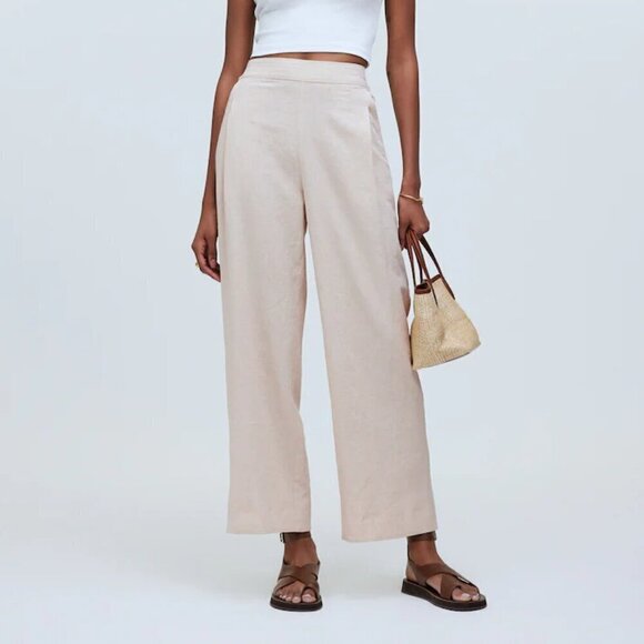 Madewell Pull-On Linen-Blend Straight Crop Pants Cream Size 10/L NWT - Picture 1 of 10